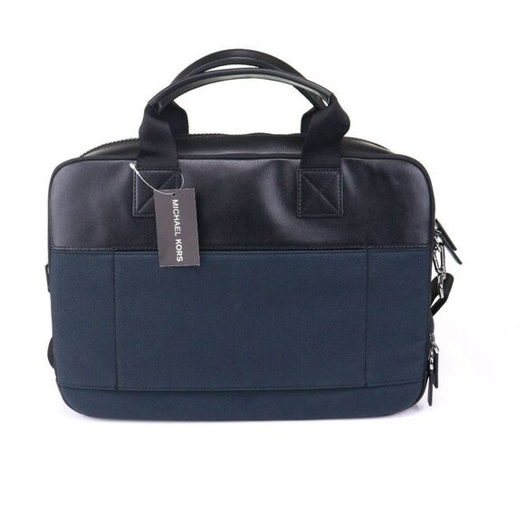 NWT Michael Kors Kent Sport Woven Double Zip Briefcase Navy $495+ - Picture 7 of 16